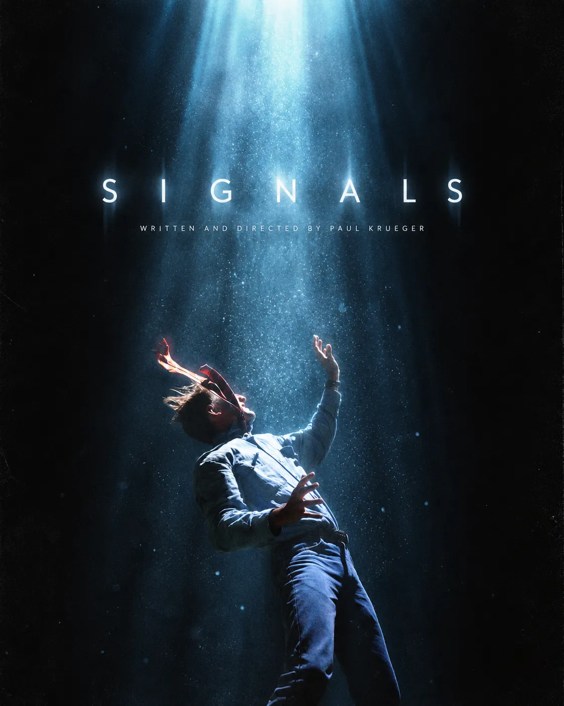 Signals concept artwork: a figure reaching upward into a beam of light.